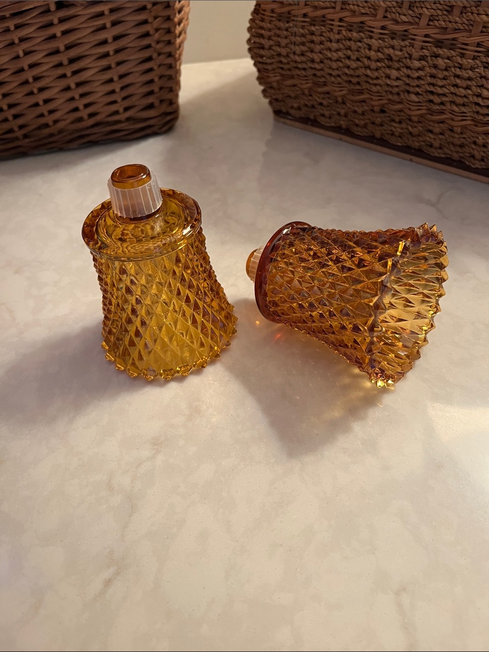 VTG  peg votive cups Home Interiors Gold Amber diamond pattern  Glass